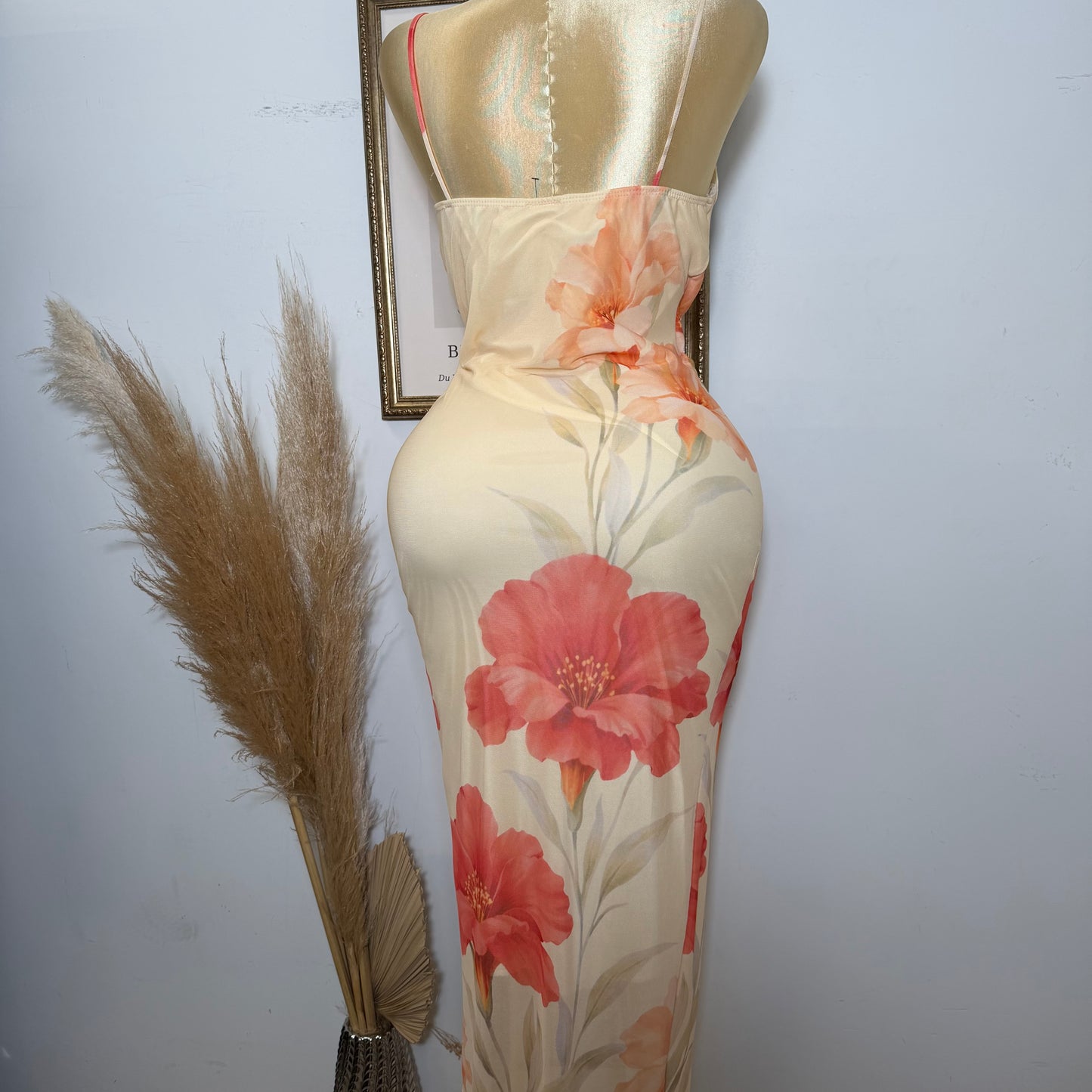 PL-Mesh Flower Strapless-Yellow