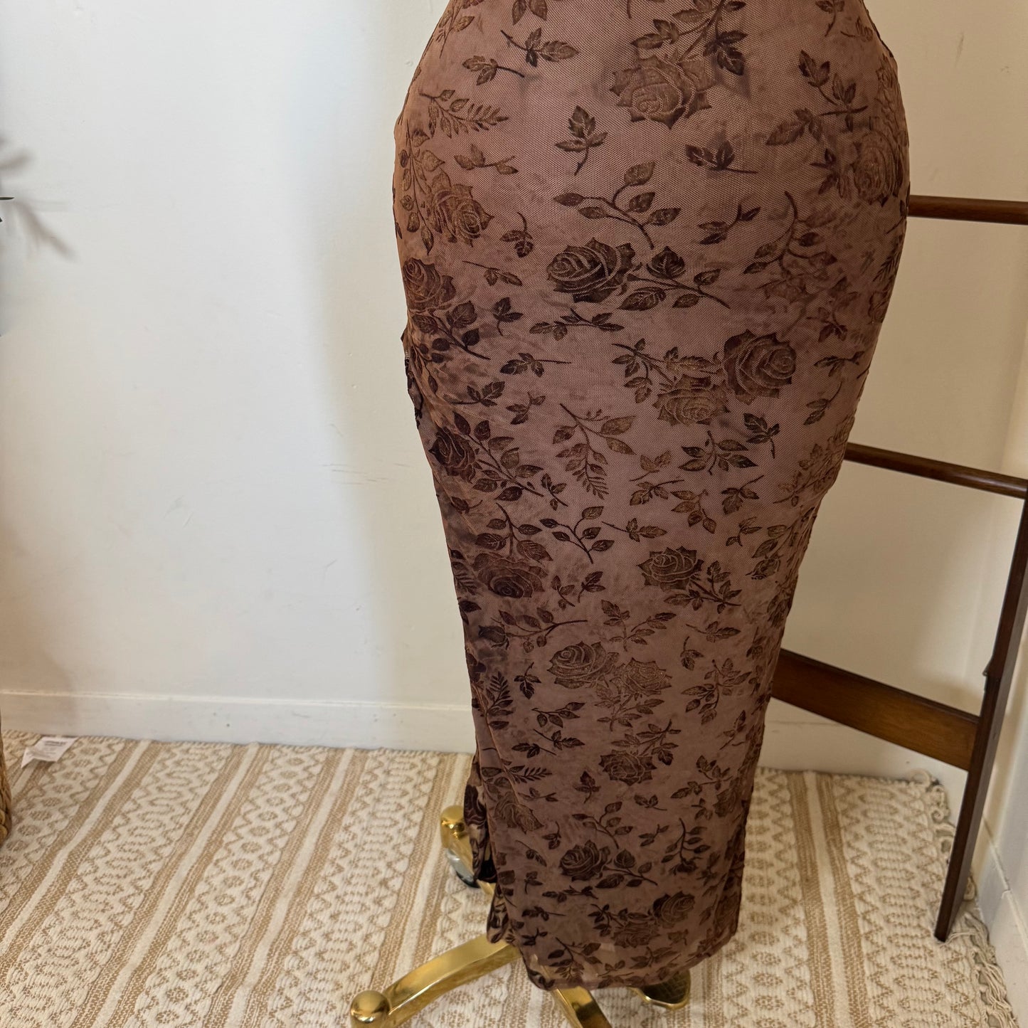 Halter Floral Print Dress- Chocolate