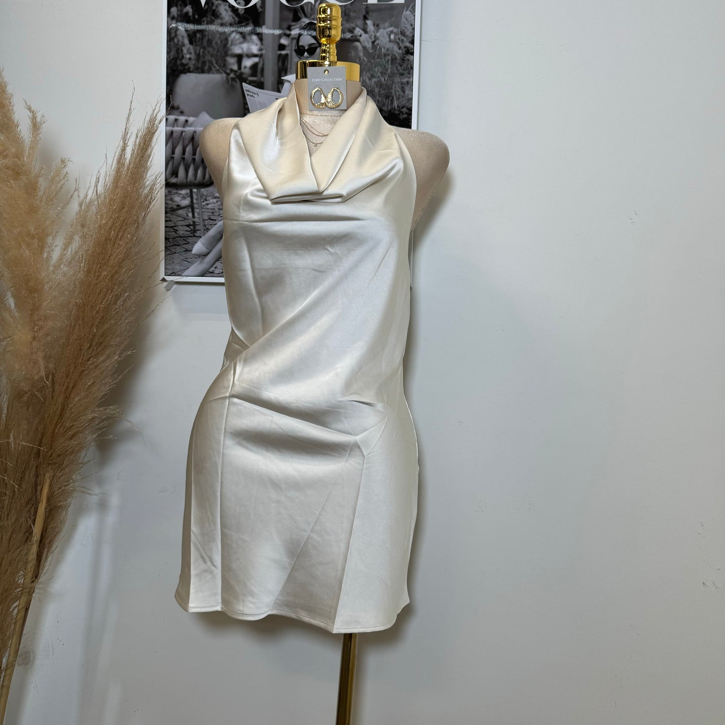Santa Silky Halter Dress-Oatmeal