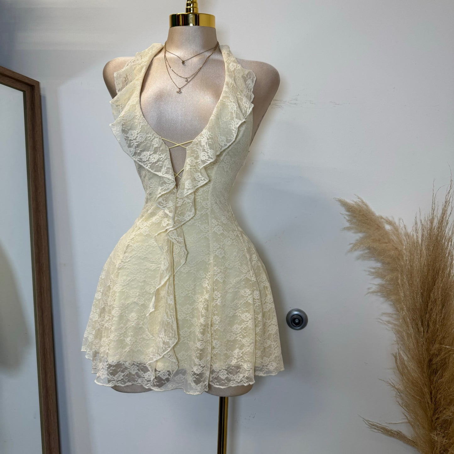 Amy Lace Halter Dress-Ivory