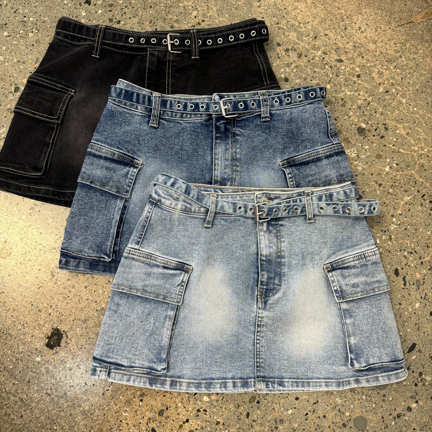 Cargo Belt Mini Skirt-Black