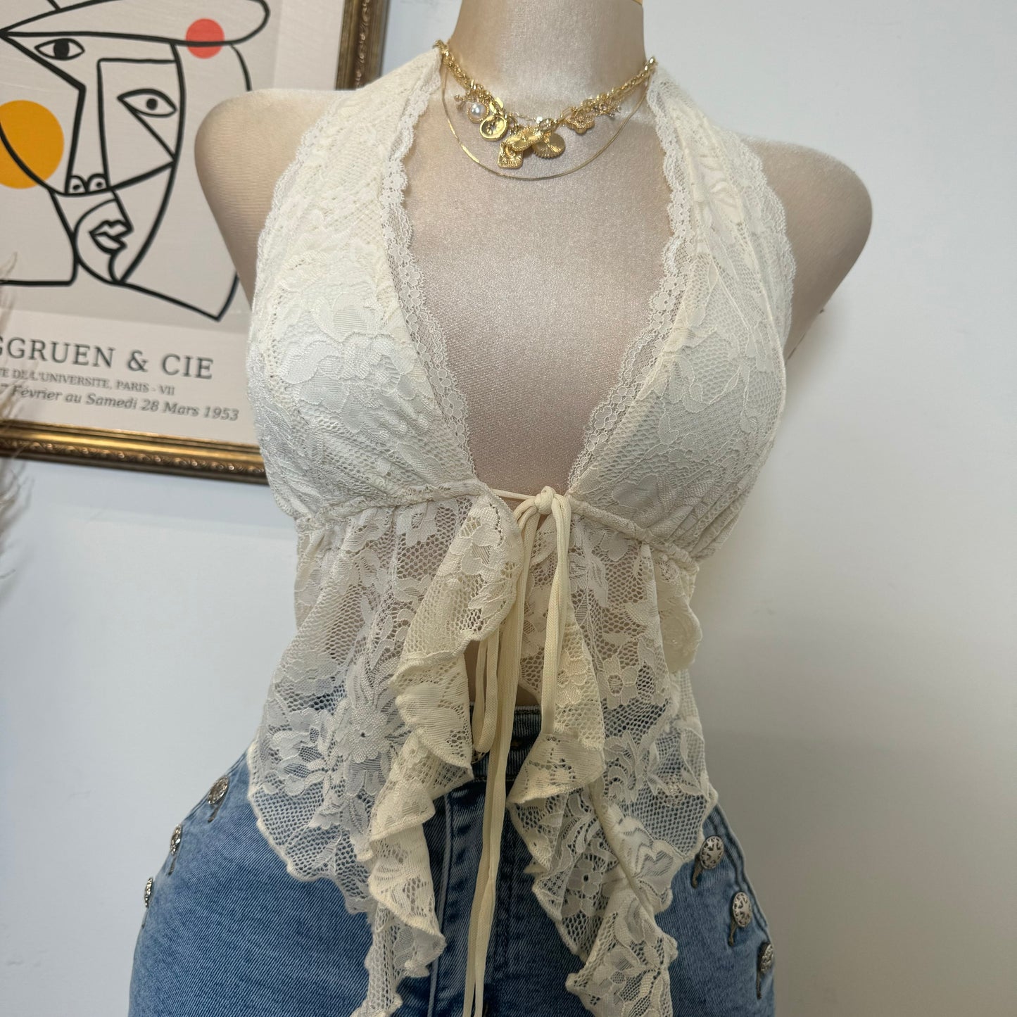 Lace Halter Top-White
