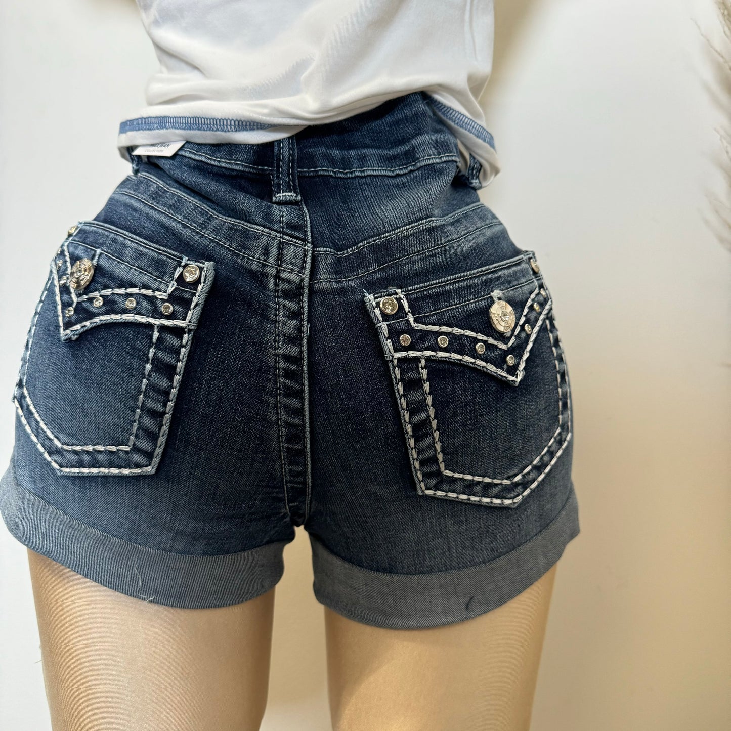 90392 Rhinestoned Shorts-Blue