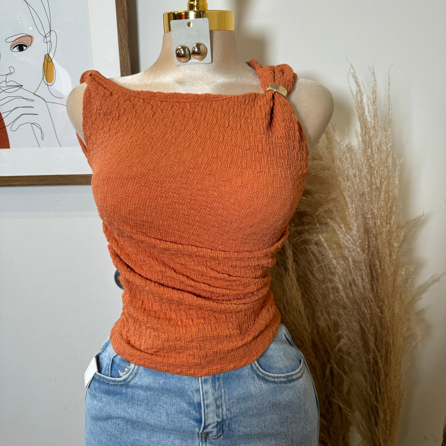 Metak Trim Textured Top-Orange