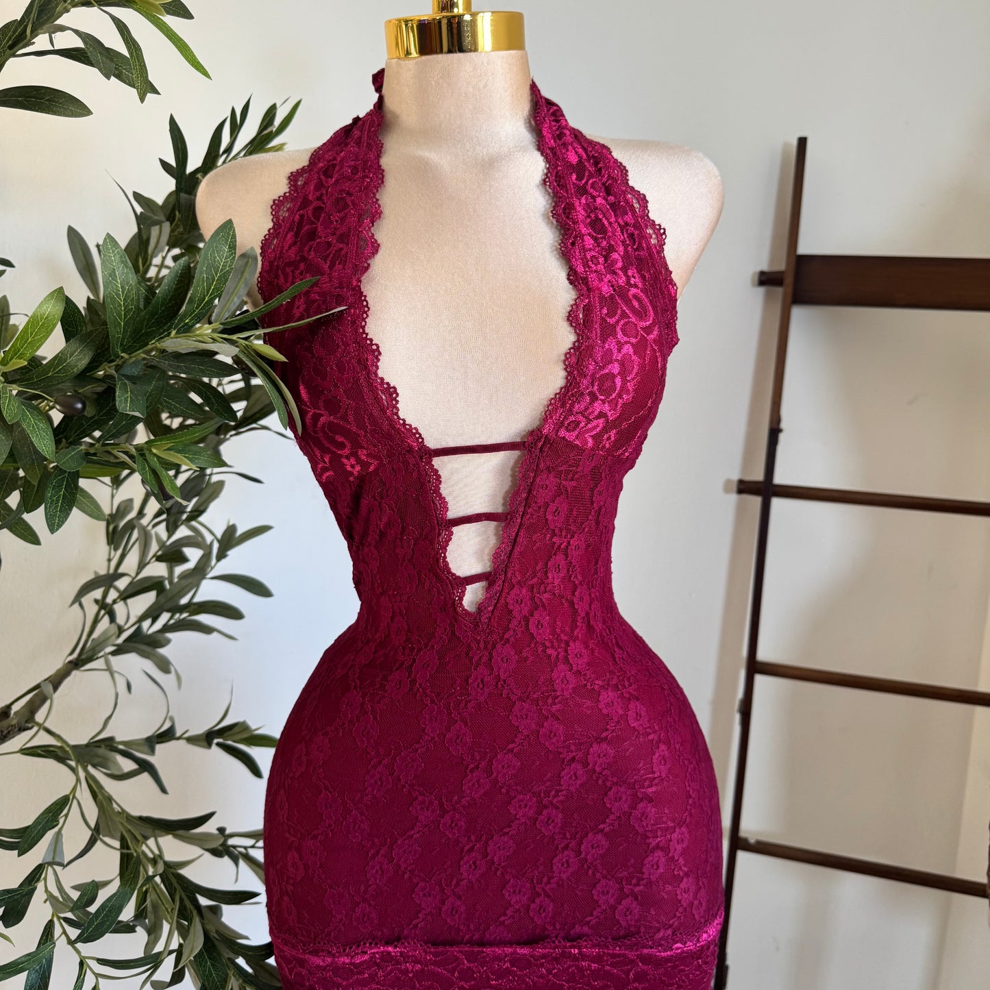 Sexy Lace Mini Dress-Burgundy