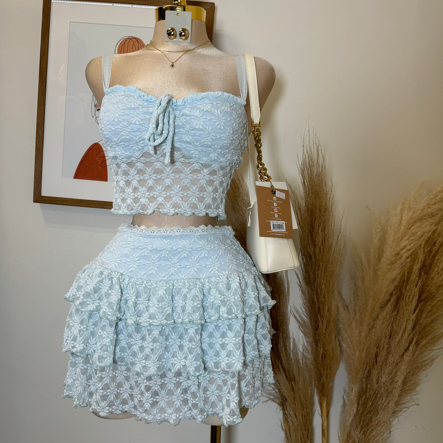 Bonita Lace Flare Skirt Set-baby Blue