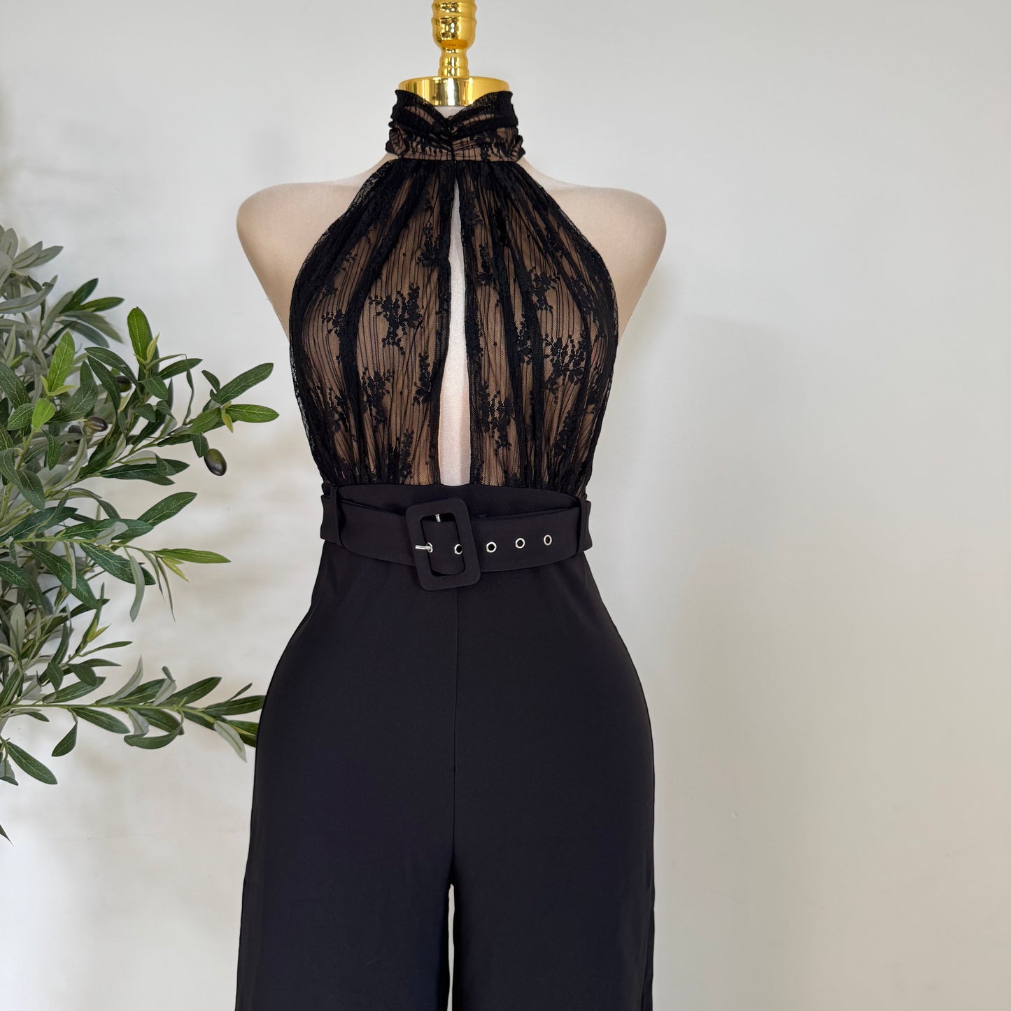 LACE & STRETCH WOVEN JUMPSUIT