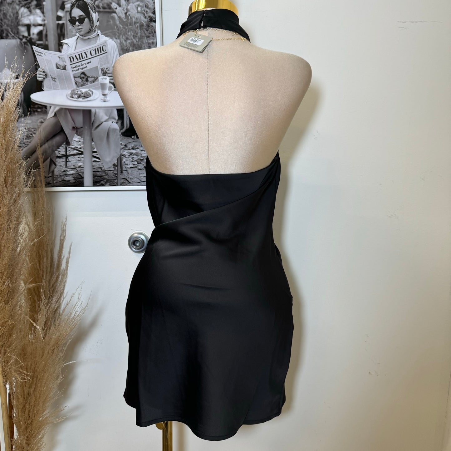 Santa Silky Halter Dress-Black