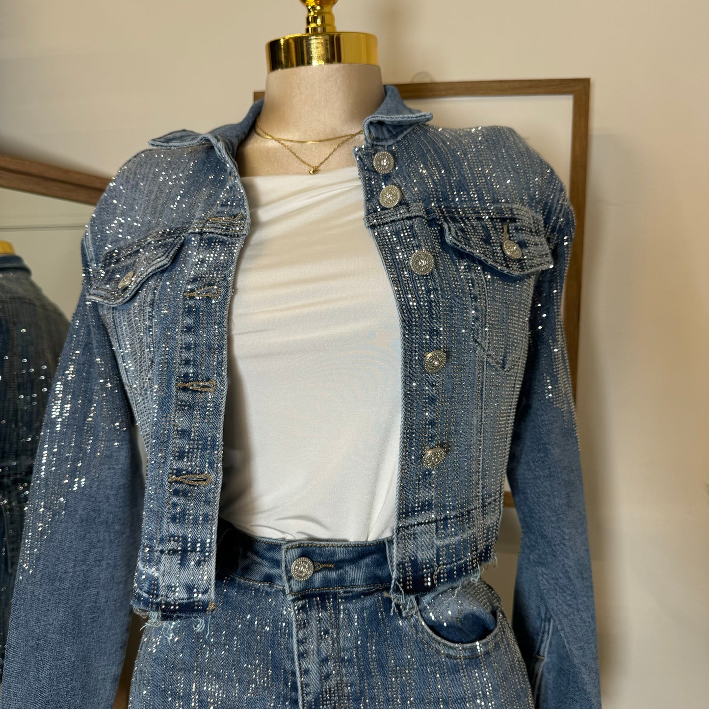Crush Rhinestone Denim Jacket-Blue