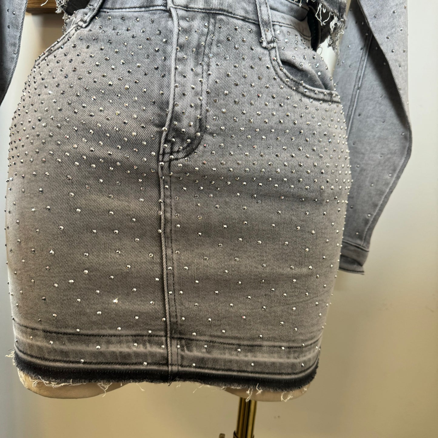 All Rhinestone Skirt -Gray