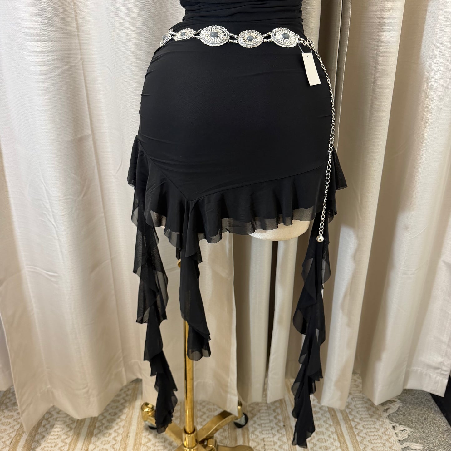 Off shoulder Dress with flowing Detail-Black