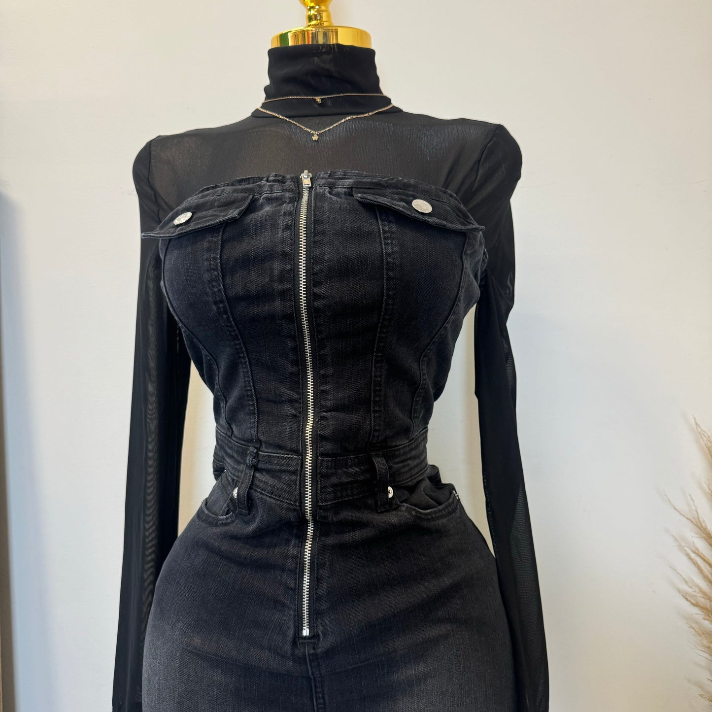 Rodeo Strapless Denim Jumpsuit-Black1