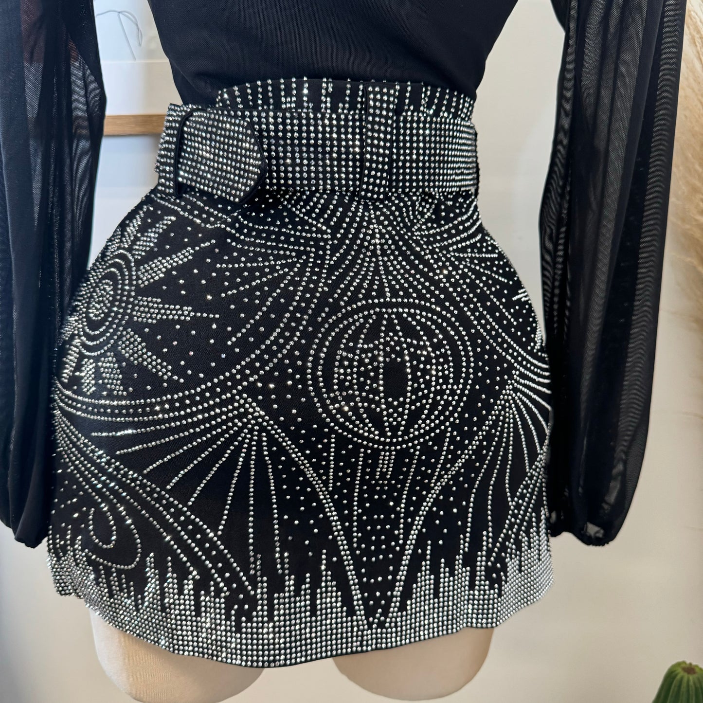 Rhinestone Skirt With Belt