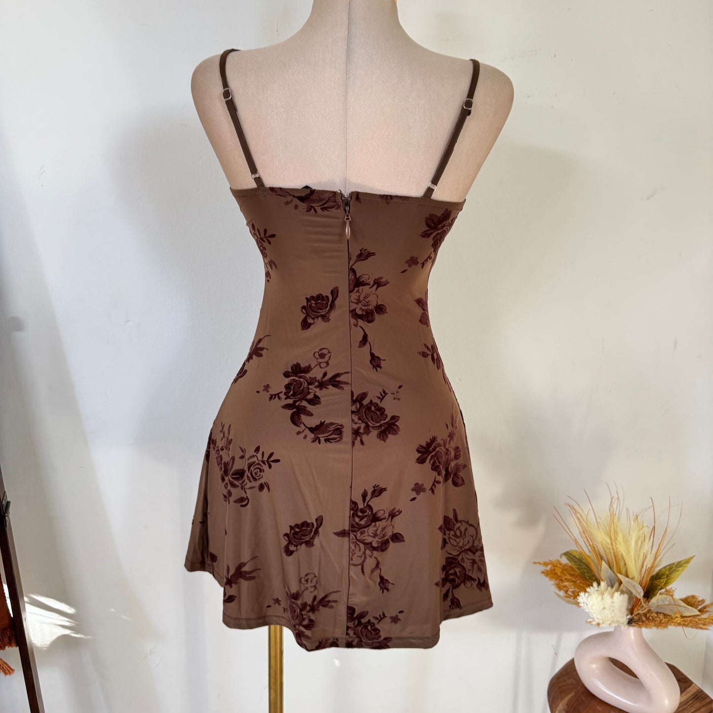 Bustier Cowl Neck SPGT Flare Mini Dress-Mocha