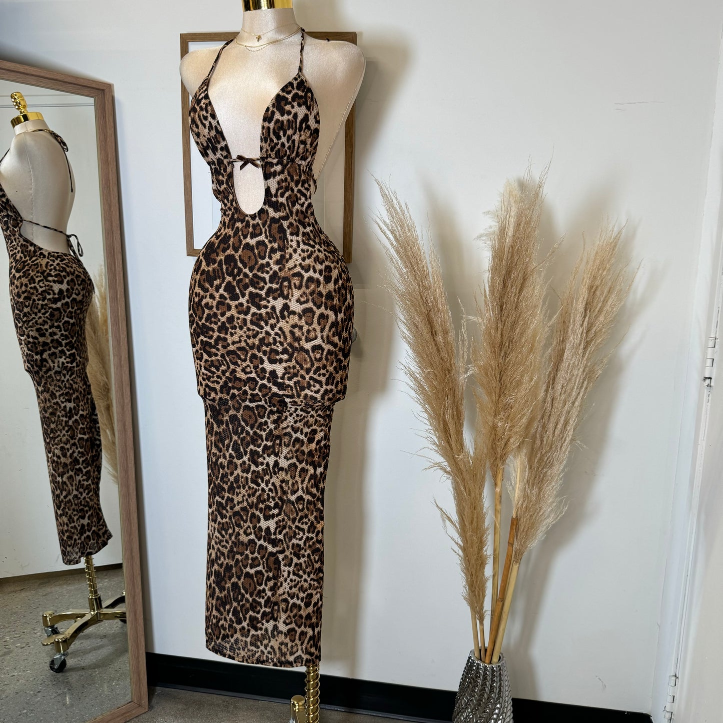 Cheetah Open back Maxi Dress-cheetah