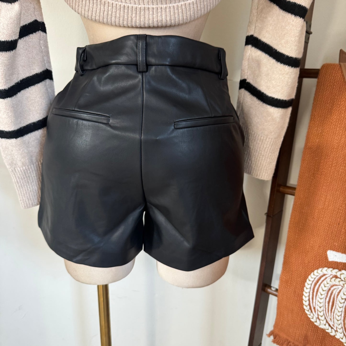 PU Leather Shorts -Black