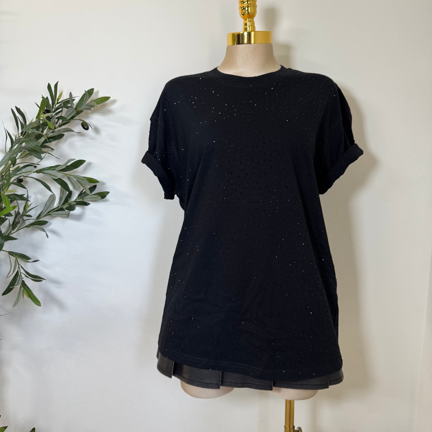 Rhinestone Oversized Top-Black