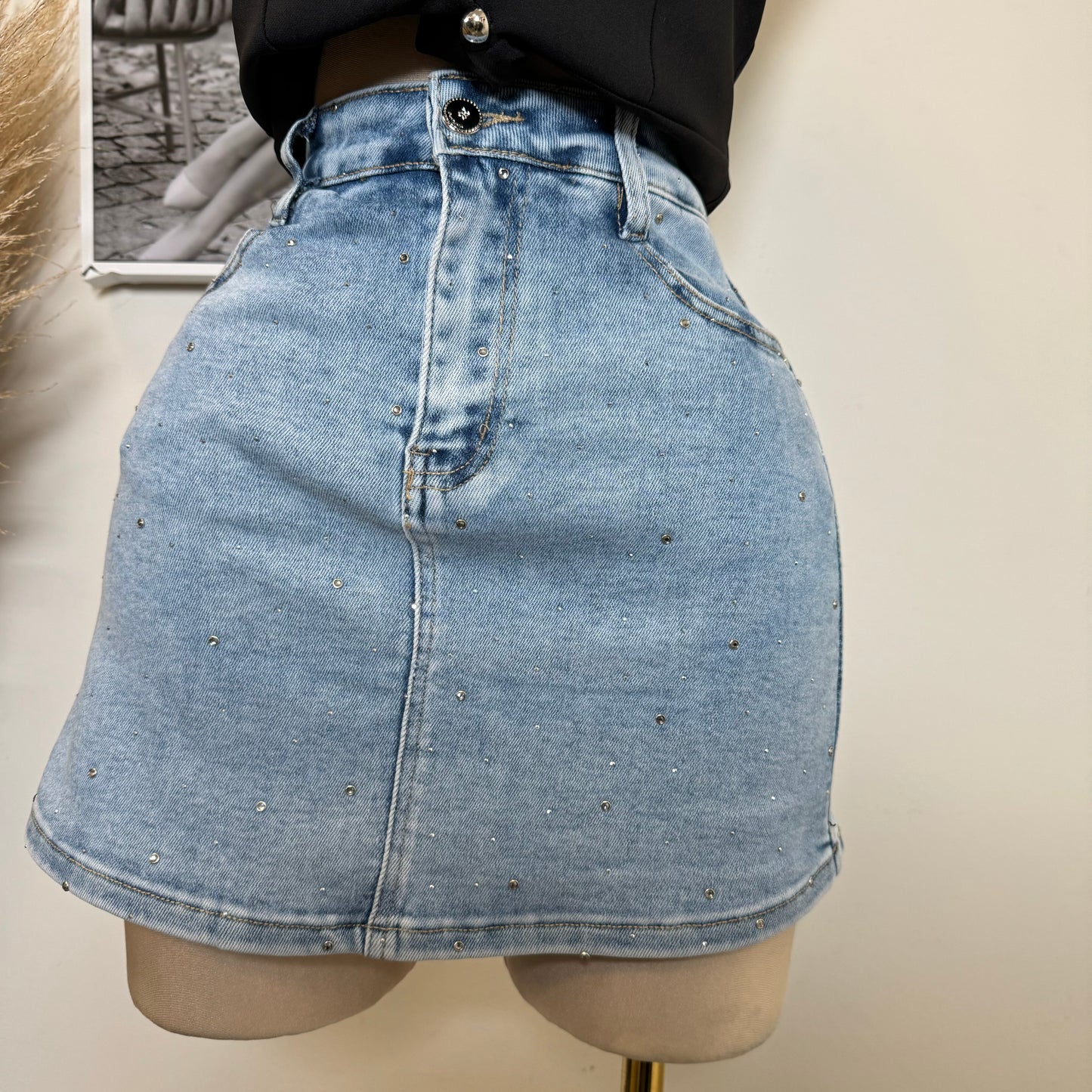 Denim Rhinestone Skort-Blue