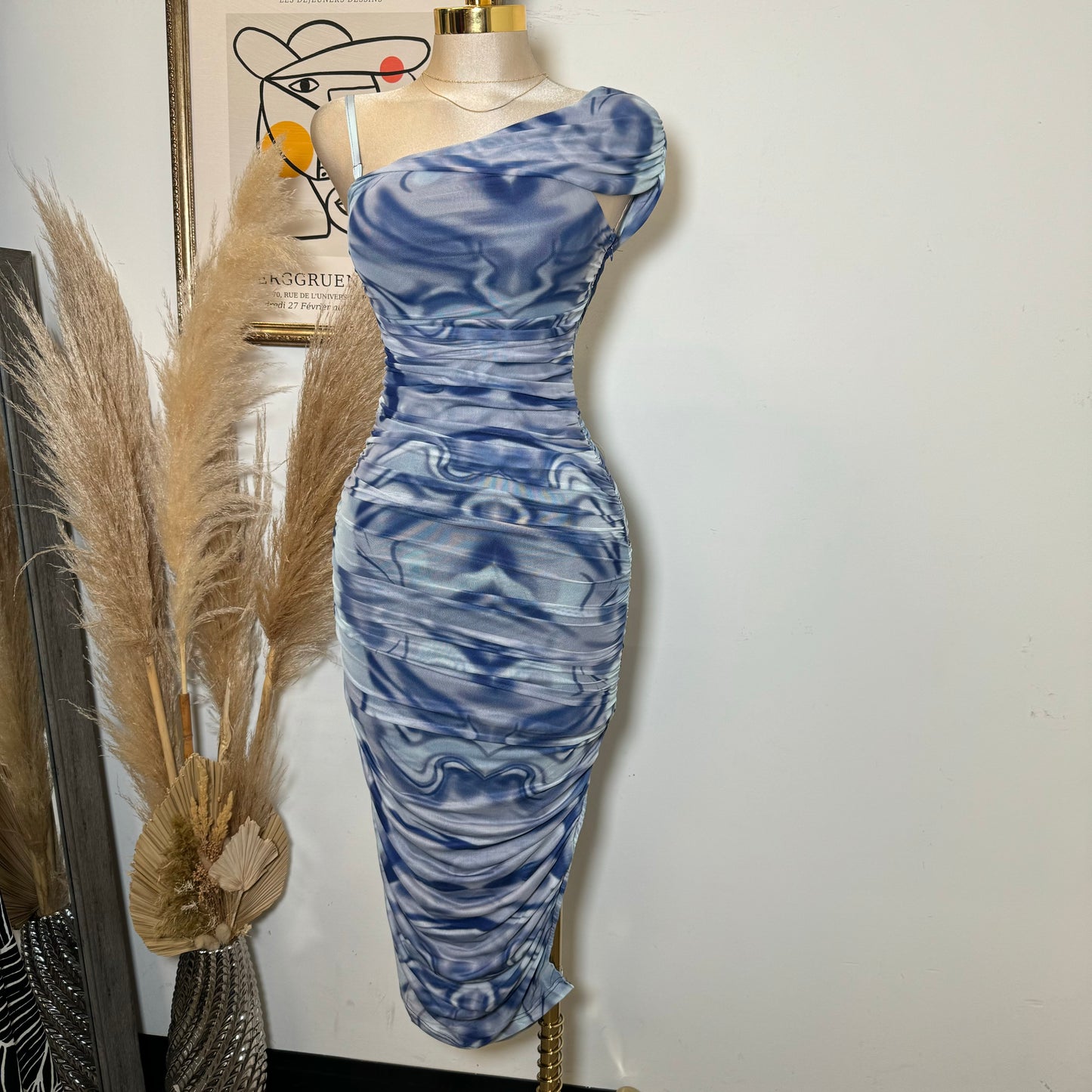 Mesh Marble Dress-Blue