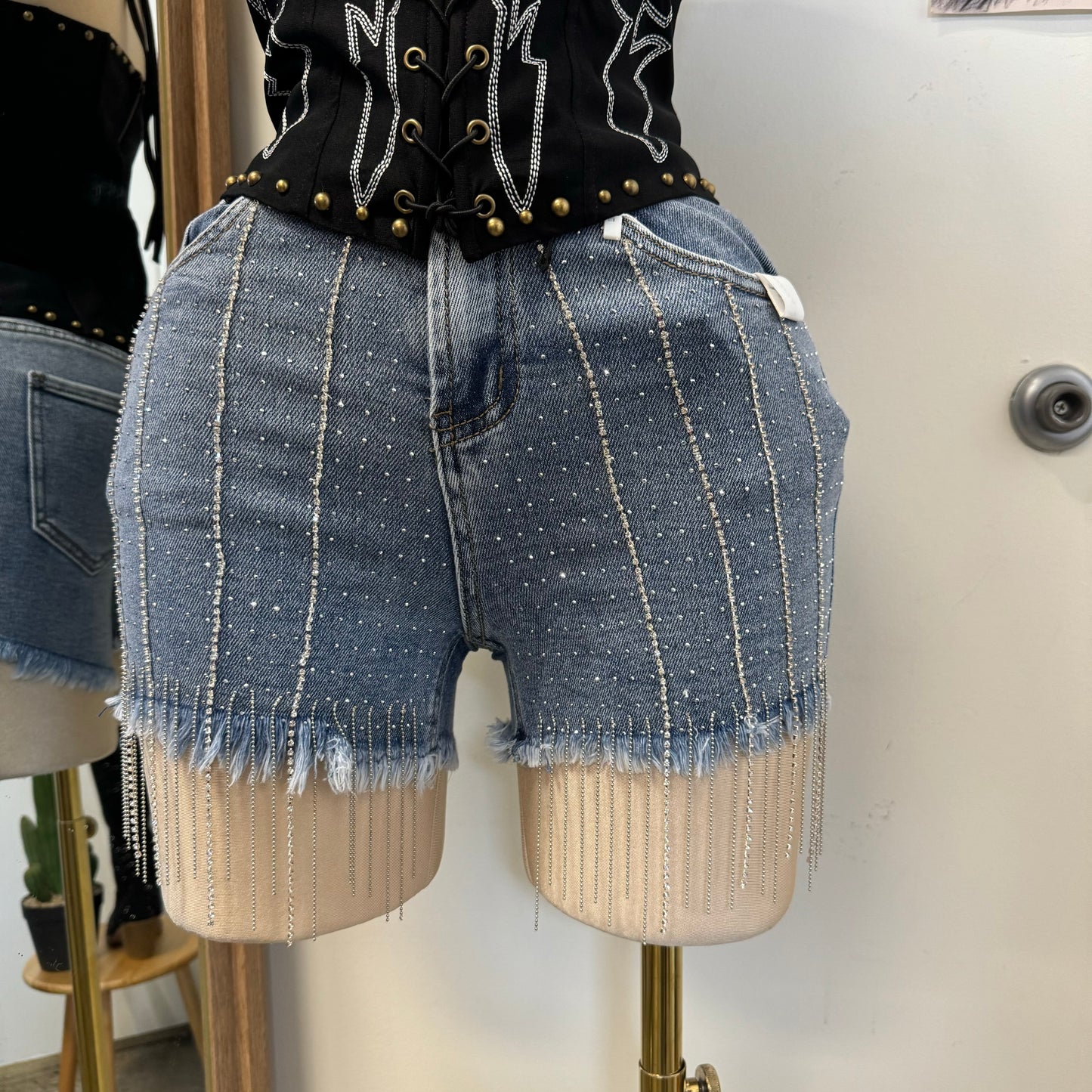Tu Rhinestone Shorts-LT Blue
