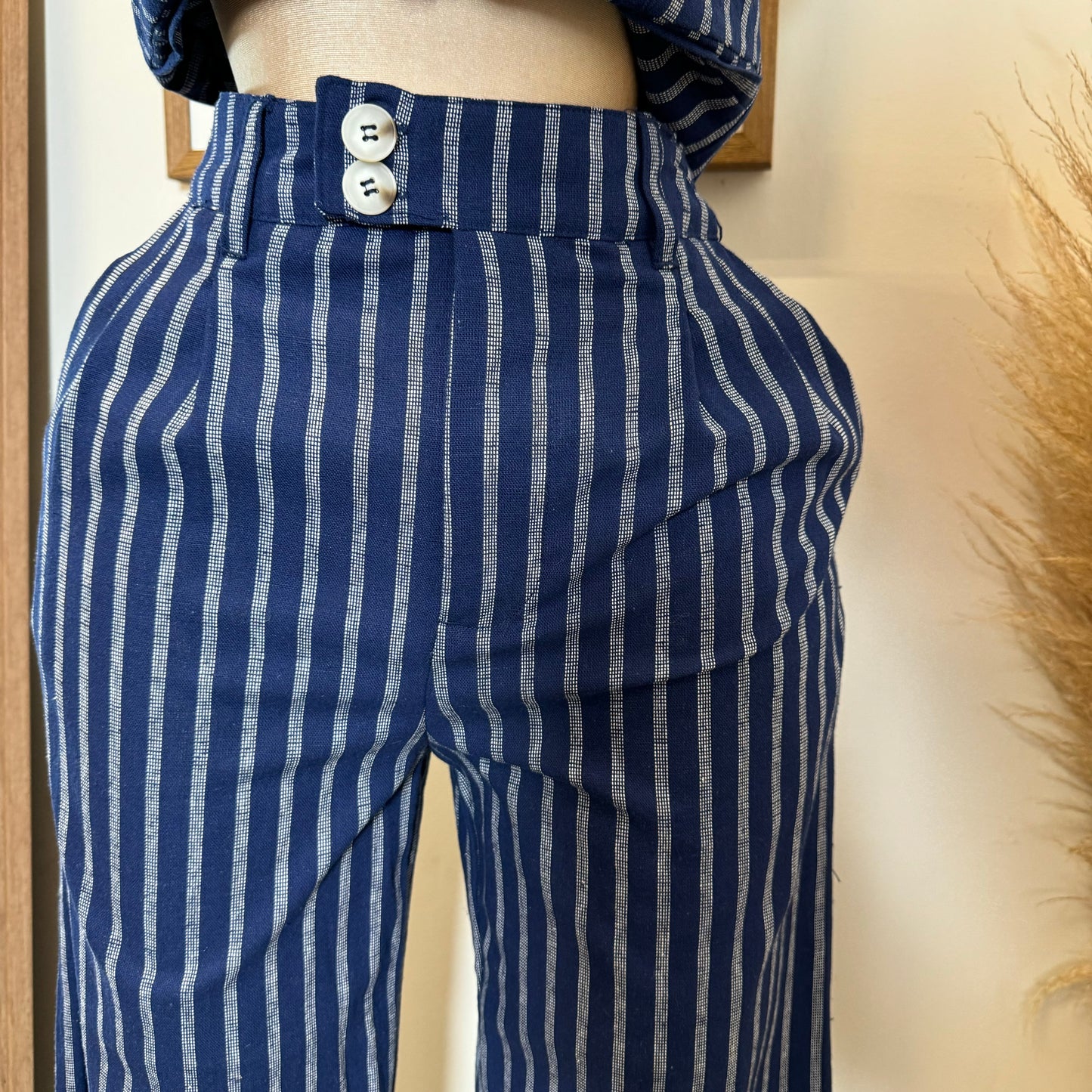 Beli Stripes Linen Pant Set-Navy