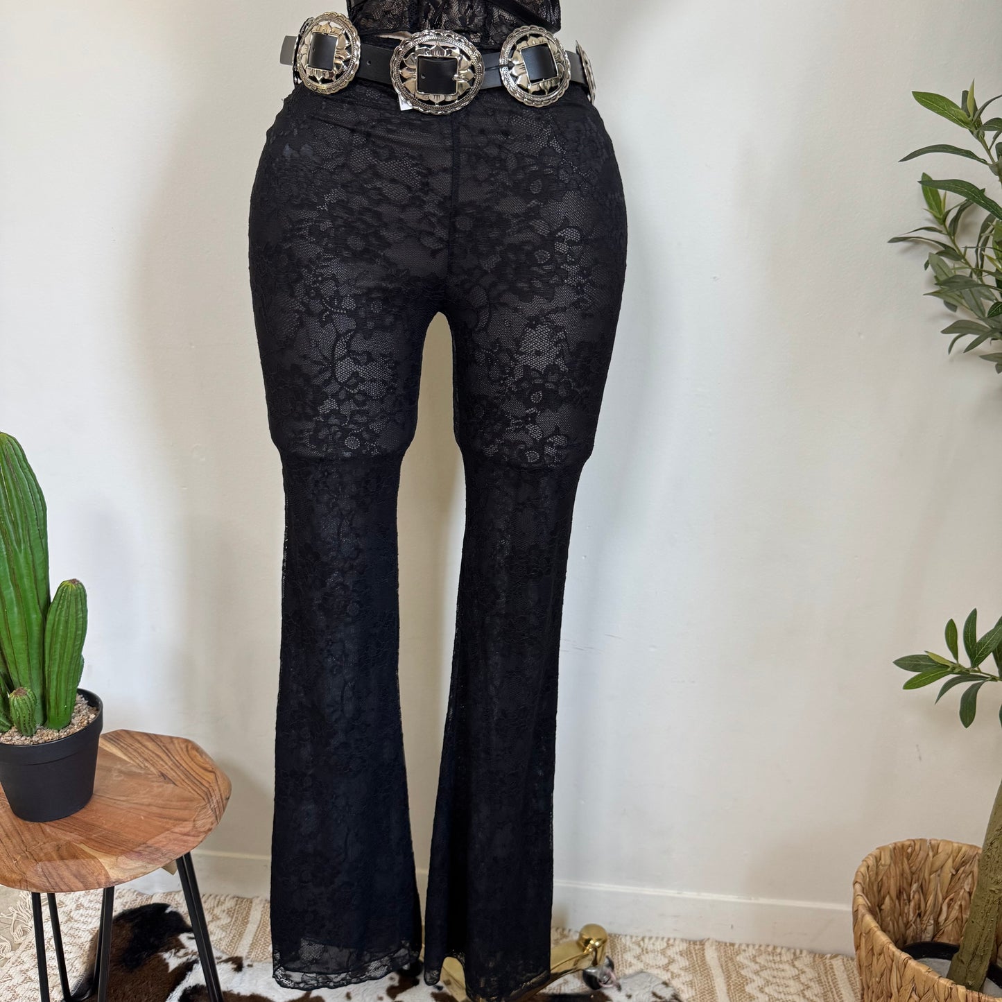 Sexy Lace Halter Pant Set-Black