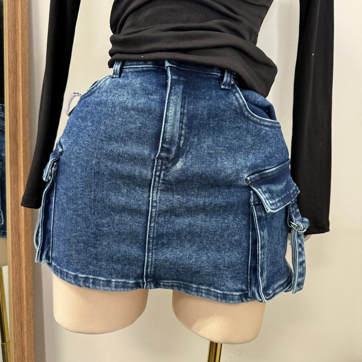 90398 Cargo Mini Skirt-Dark Wash