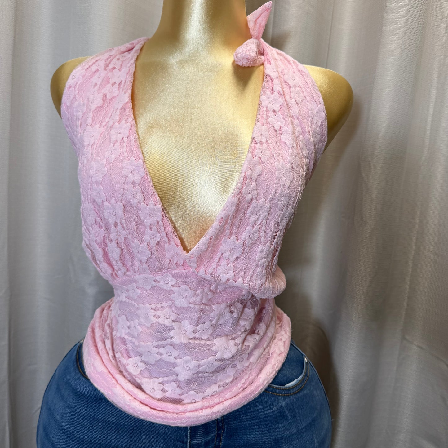 PL-Halter print Top-Pink