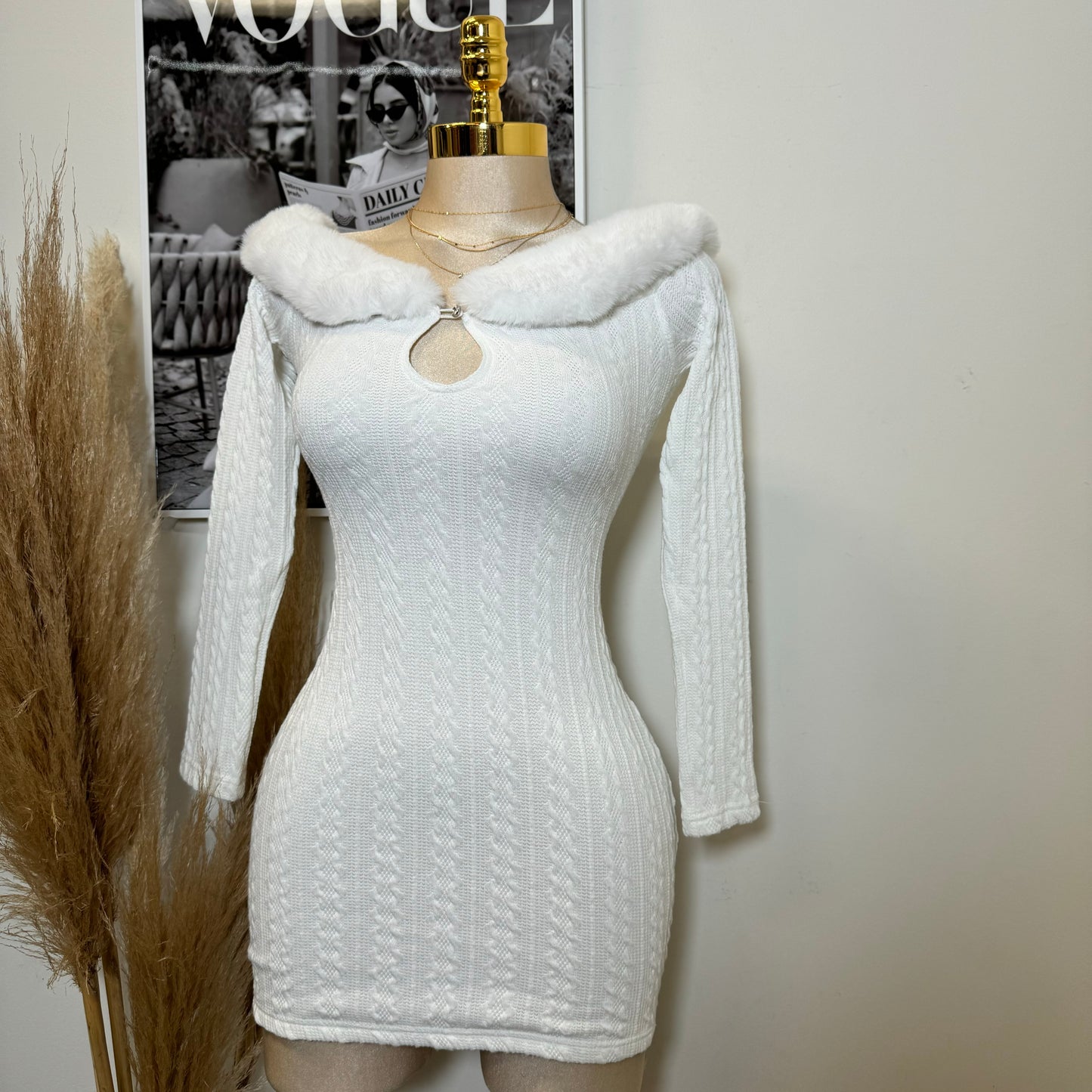 Reloj Long Sleeve Dress-White