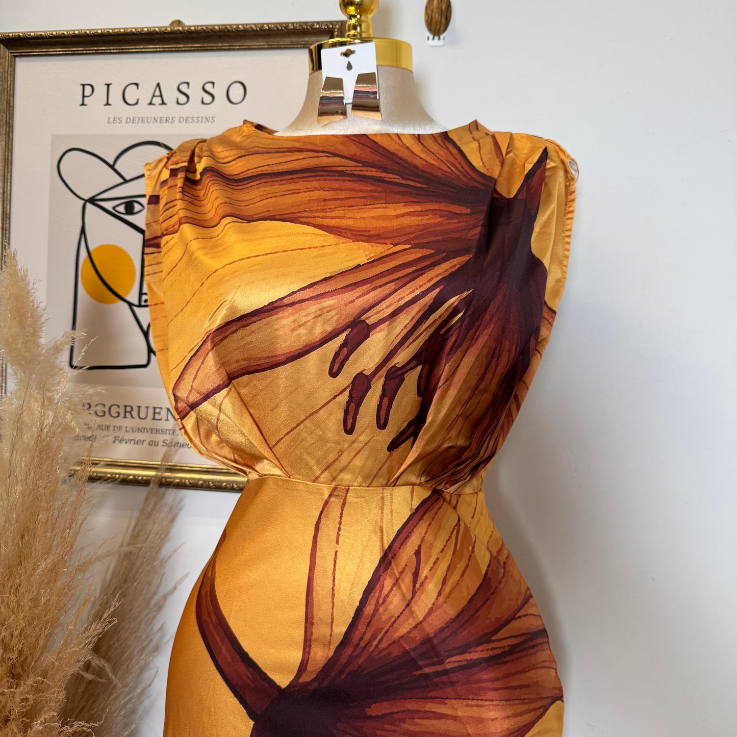Tropicana Satin Dress-Mustard