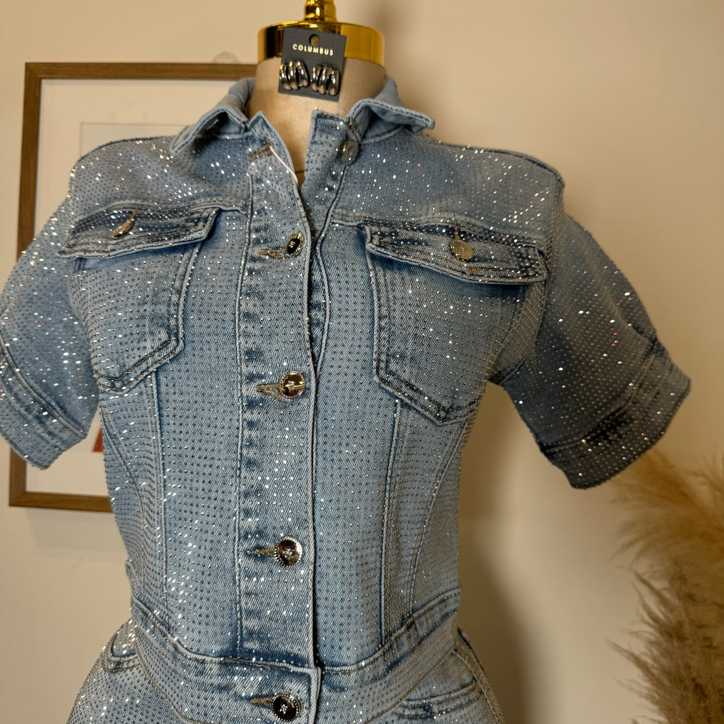 Tu Sin Mi Rhinestone Denim Shirt-Blue