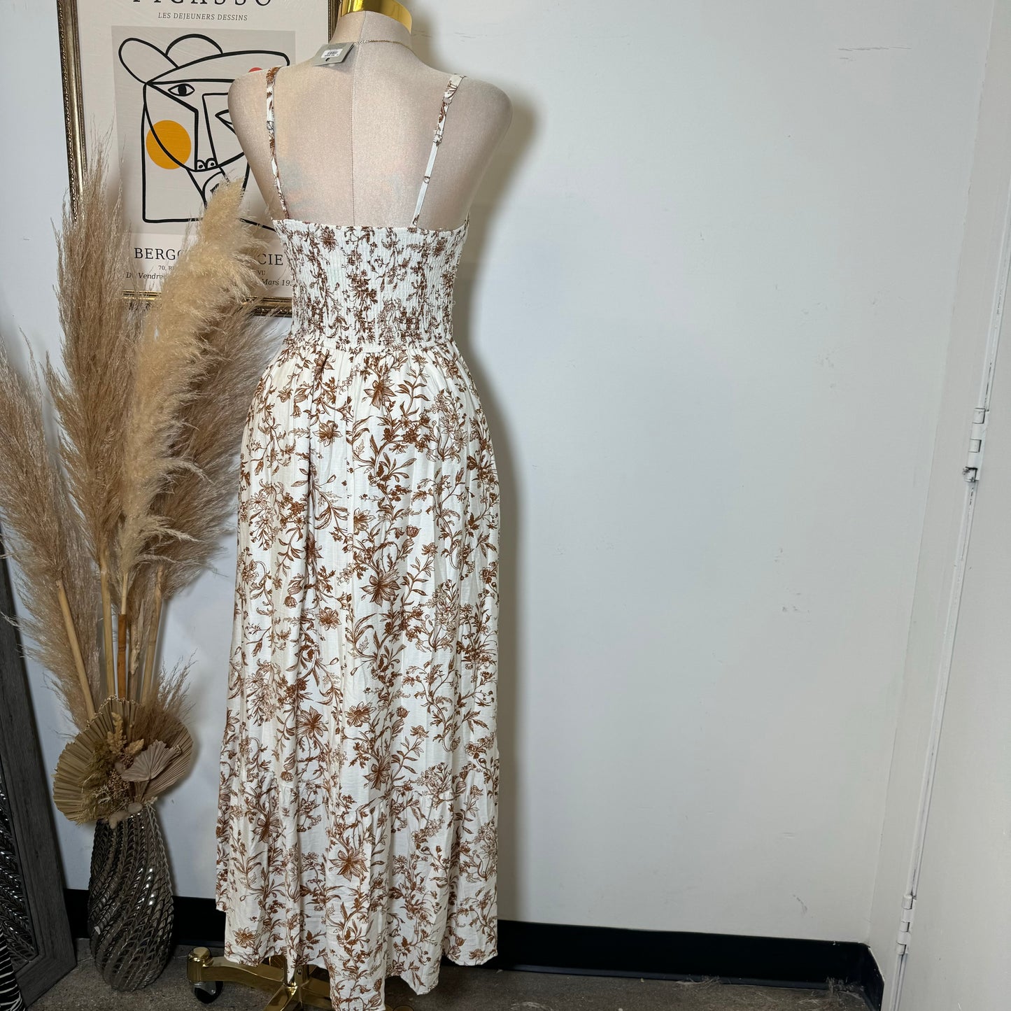 Picnic Corset Maxi Dress-Brown/White