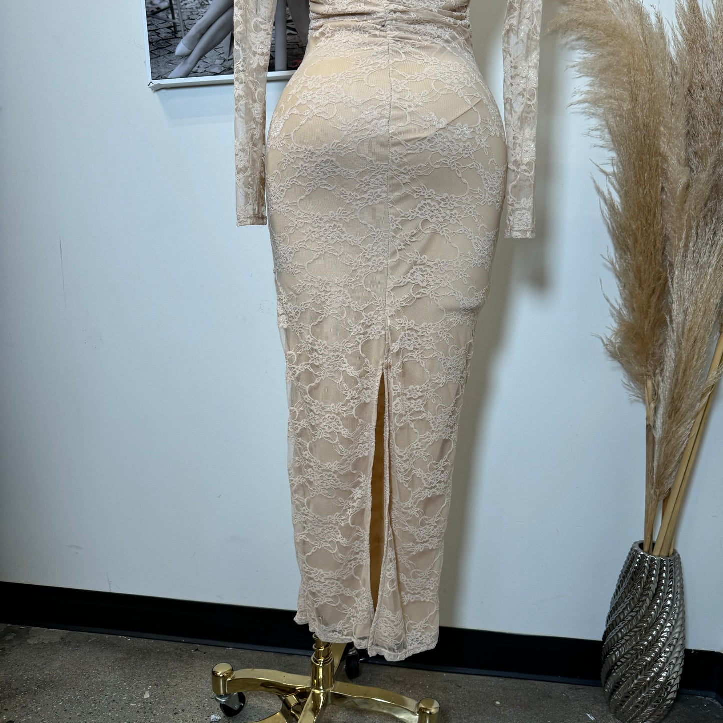 Aimara Lace Long Sleeve  Dress-Beige
