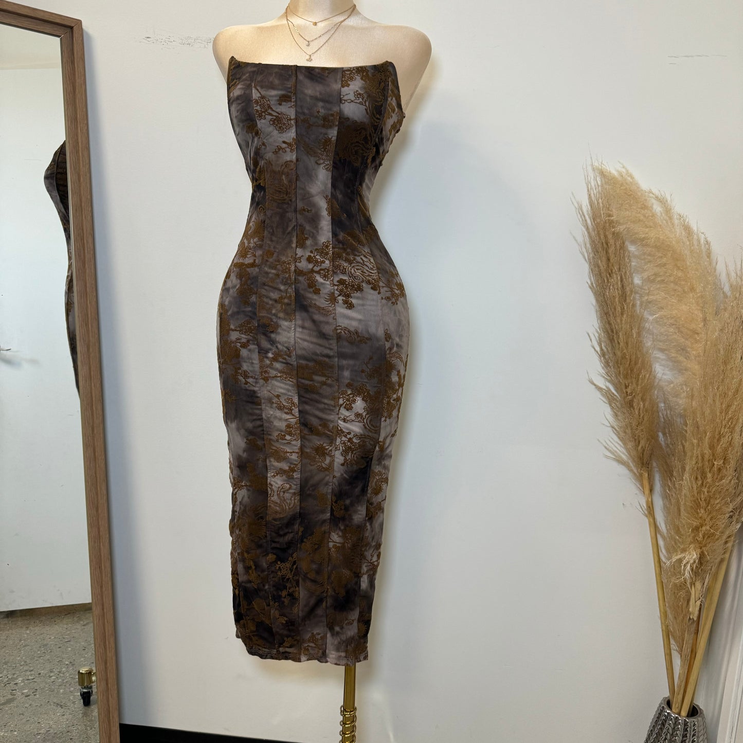 Leyna Strapless Midi Dress-Brown