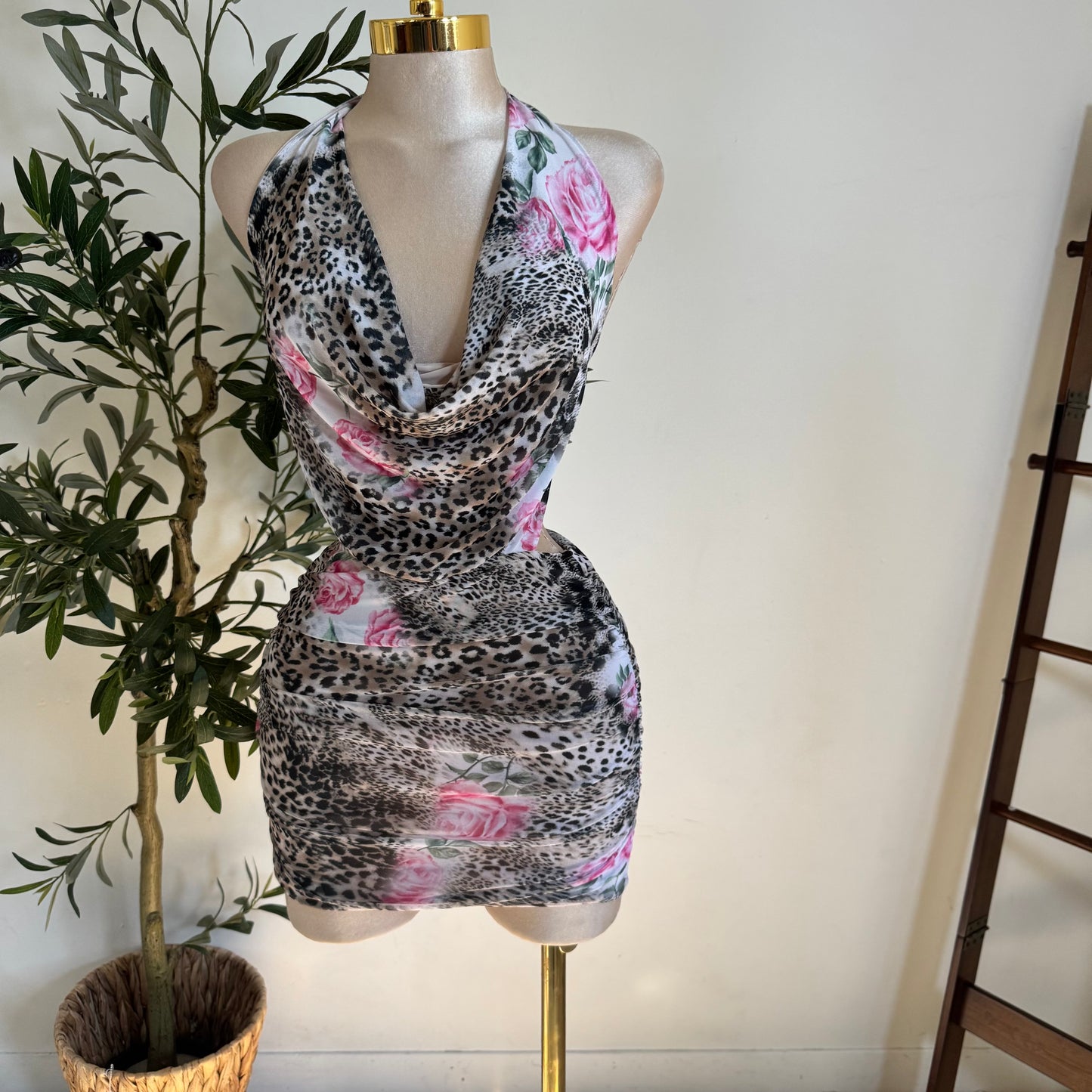 Leopard Open Back Dress-Leopard print