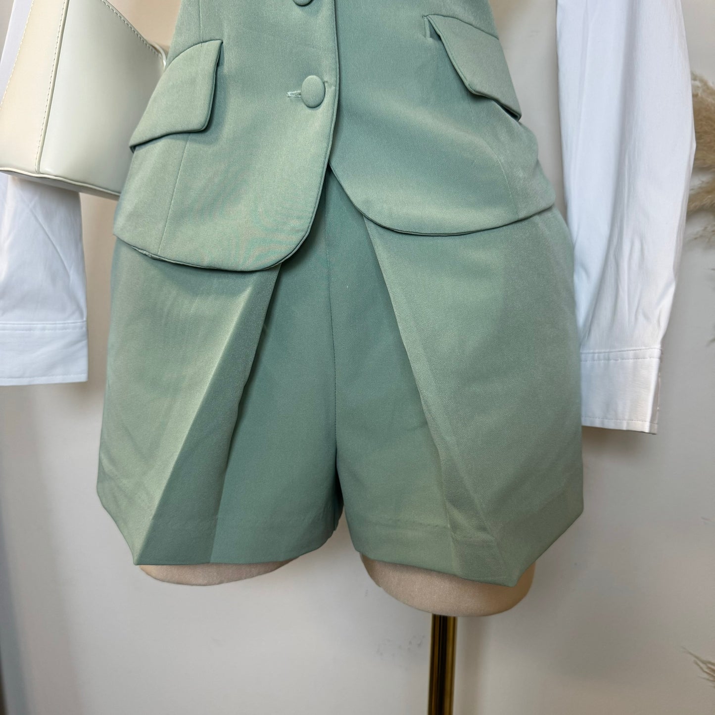 Chic Vest and Skort Set-Sage Green
