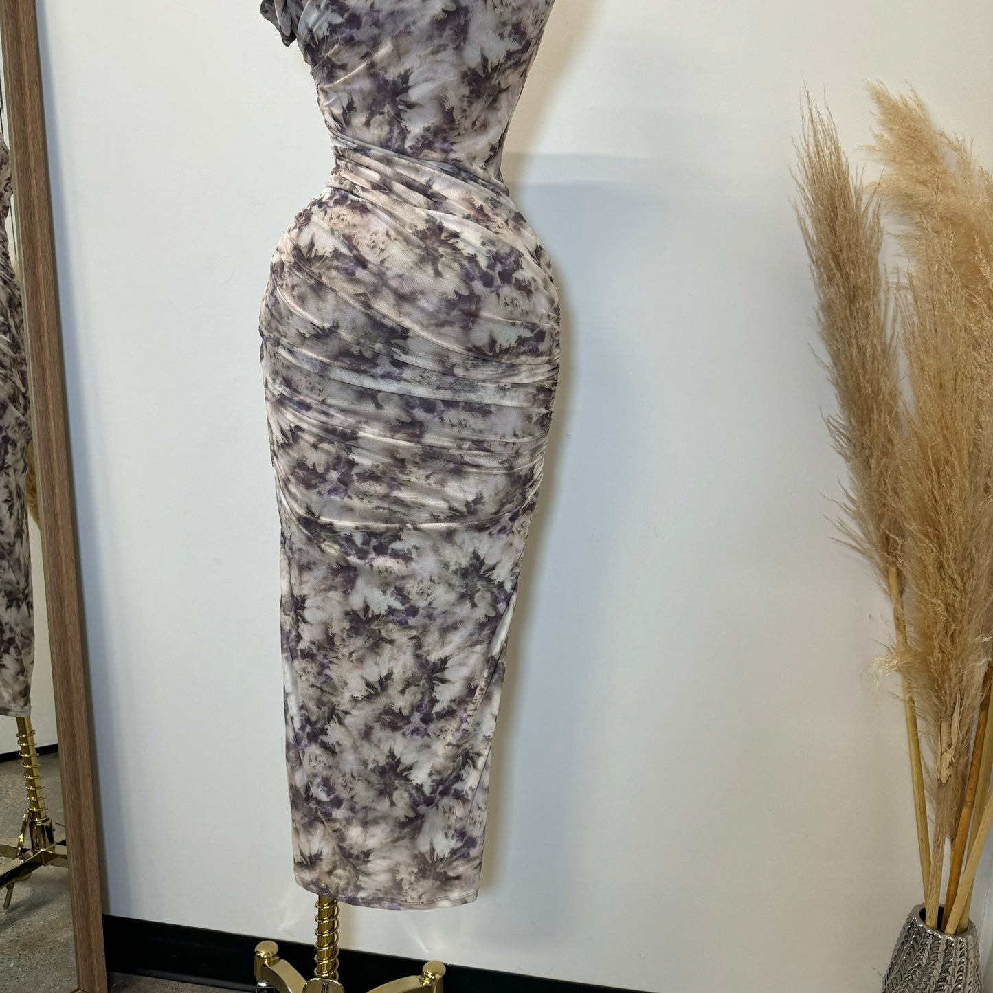 Luxi Dress-White/Olive Multi Color