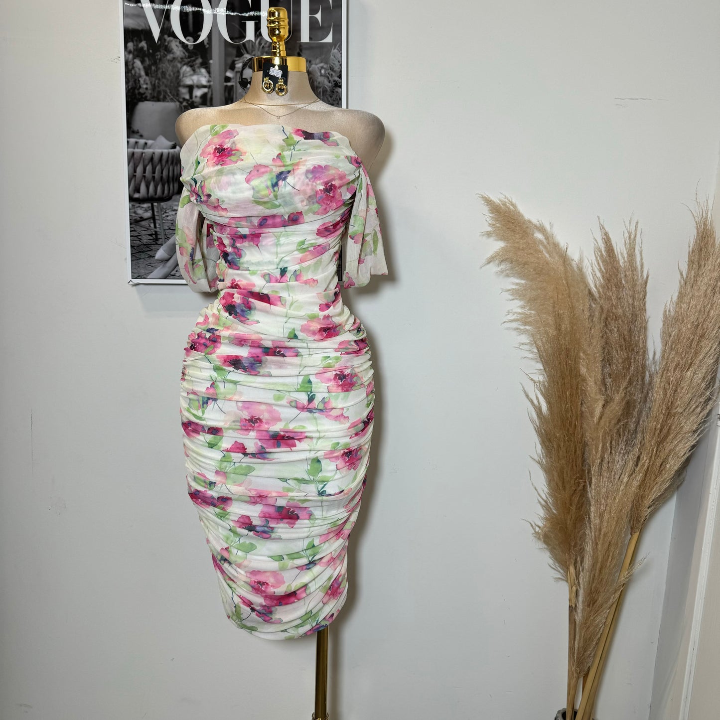 Camelia Mesh Dress-Flower Printed