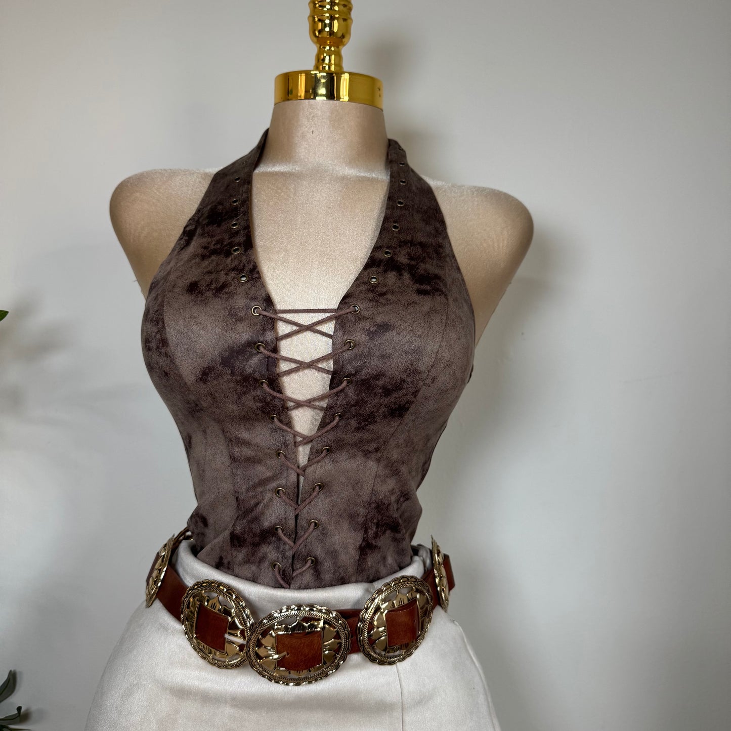 Halter Suede Top-Mocha