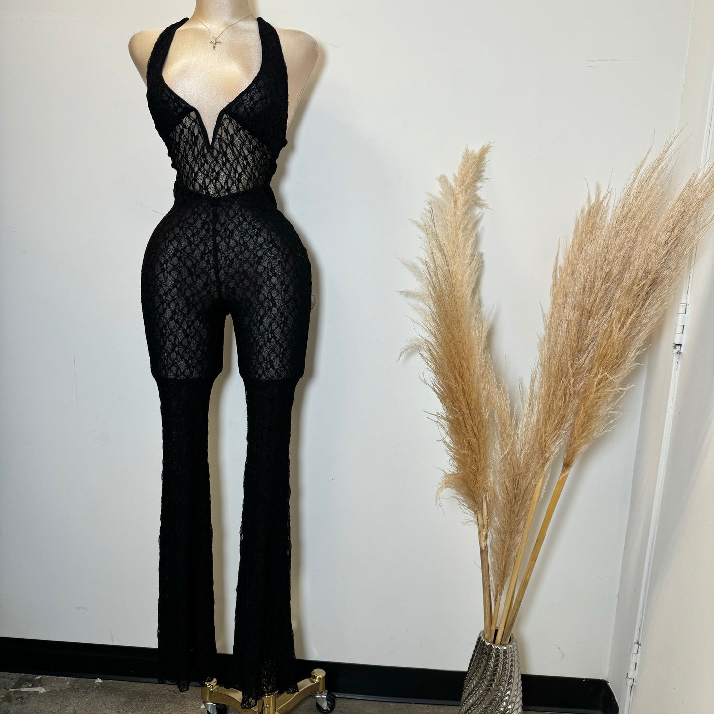 Lace Halter Jumpsuit-Black