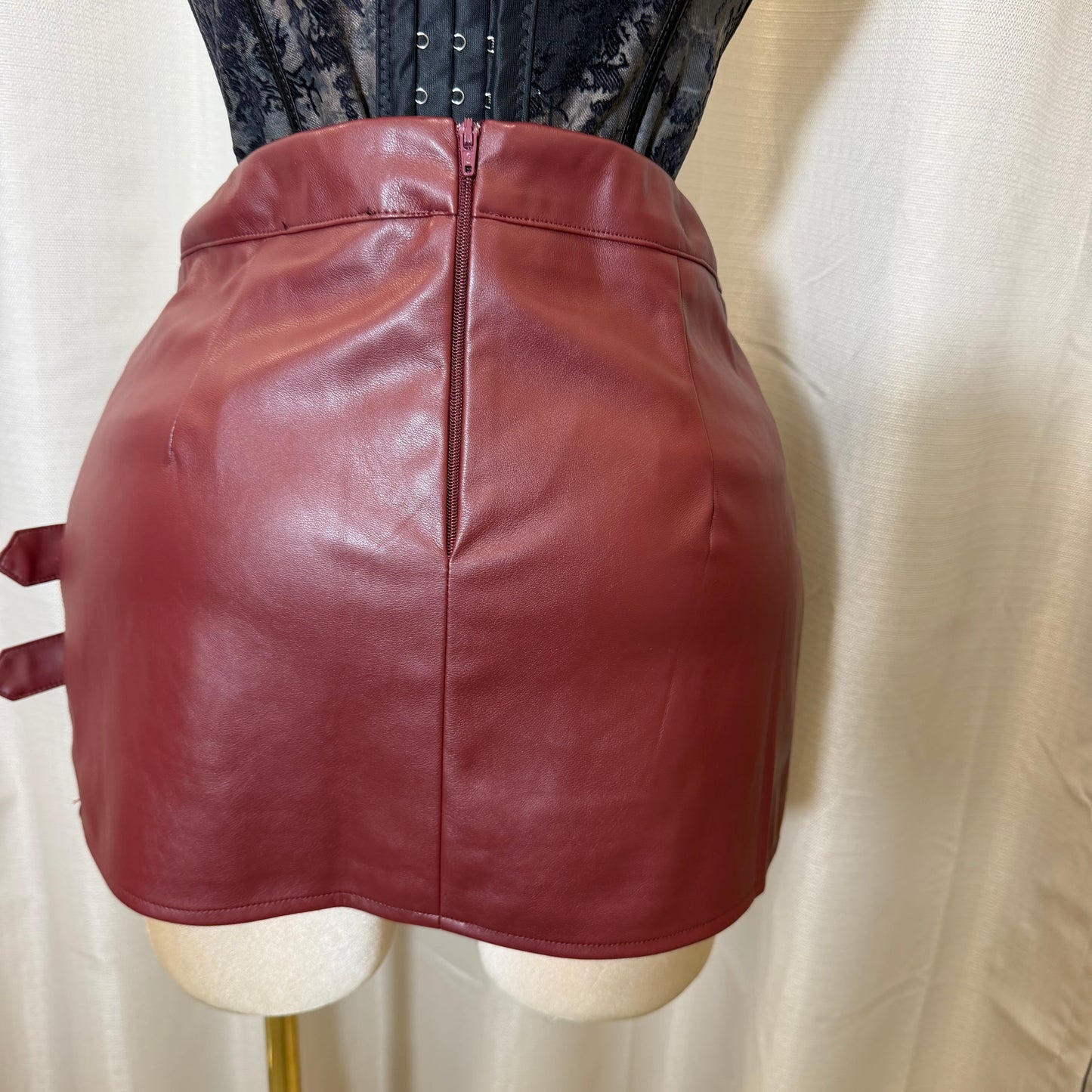 Faux Leather Skort with silver Detail-Burgundy