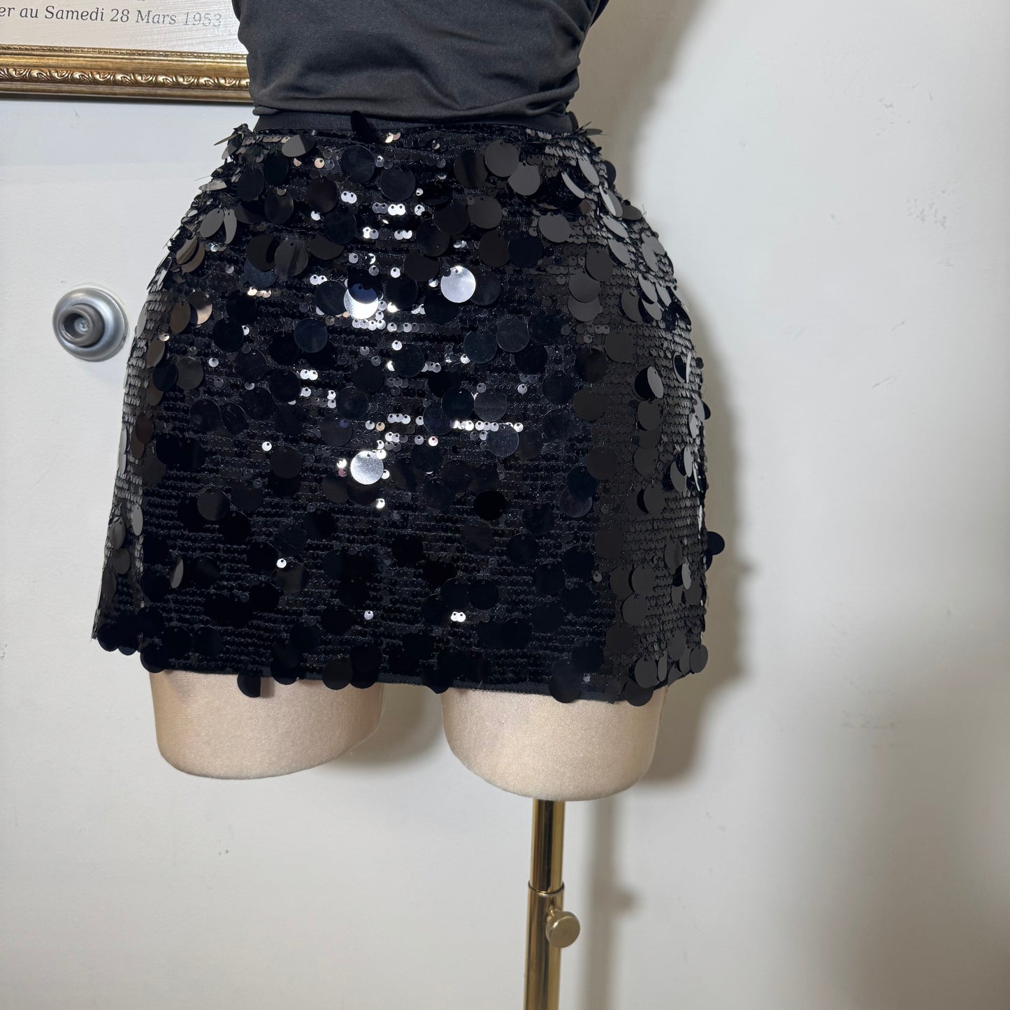 Sequin Mini Skirt-Black