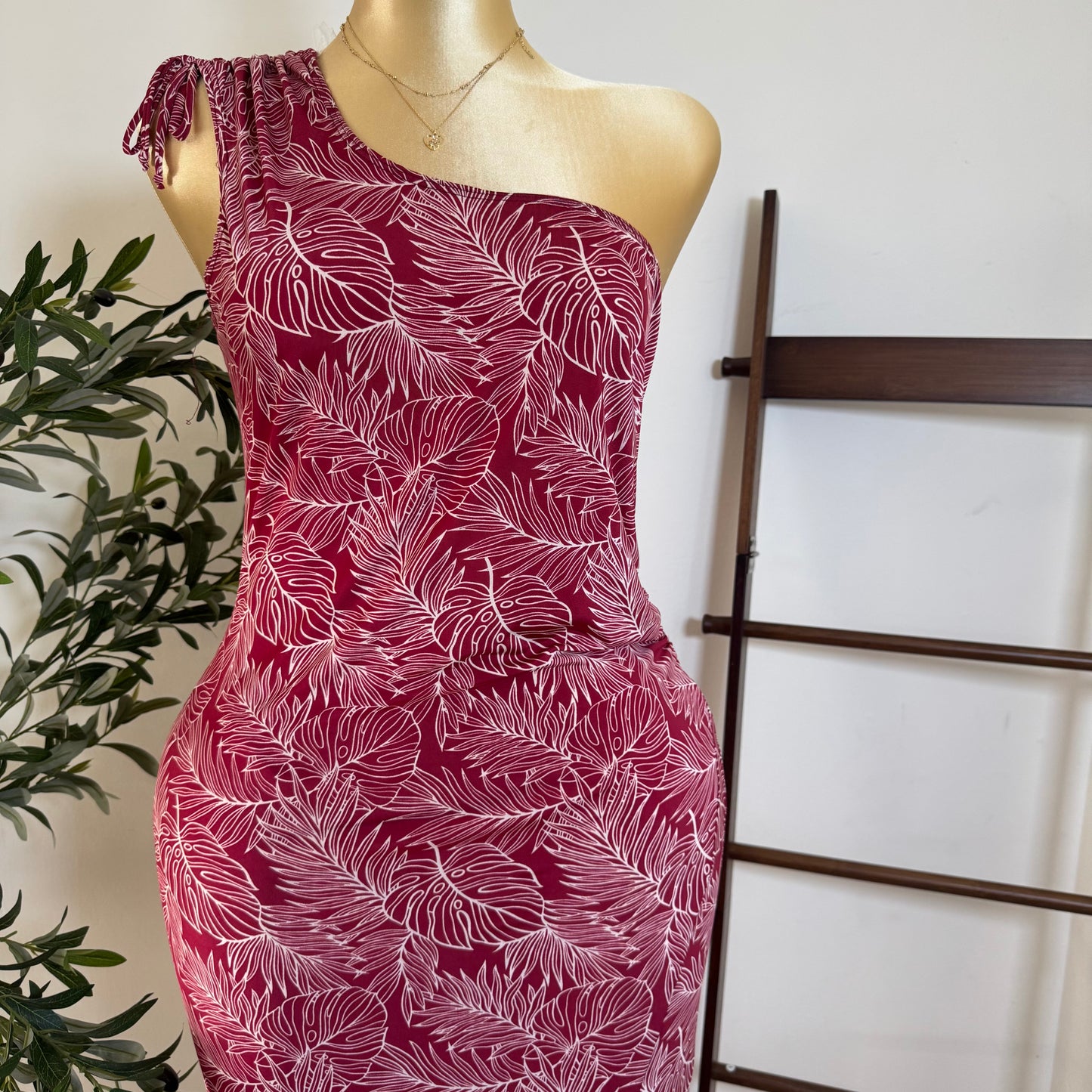 One shoulder Maxi Dress-Red