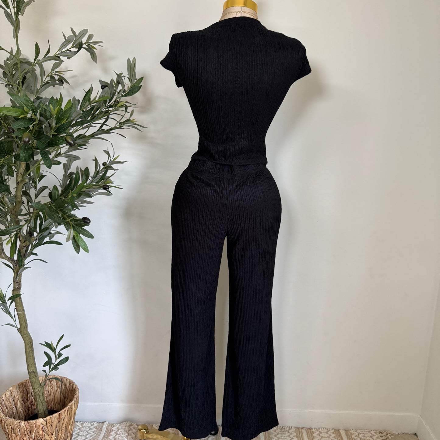 Tamara Short Sleeve Piece Set-Black