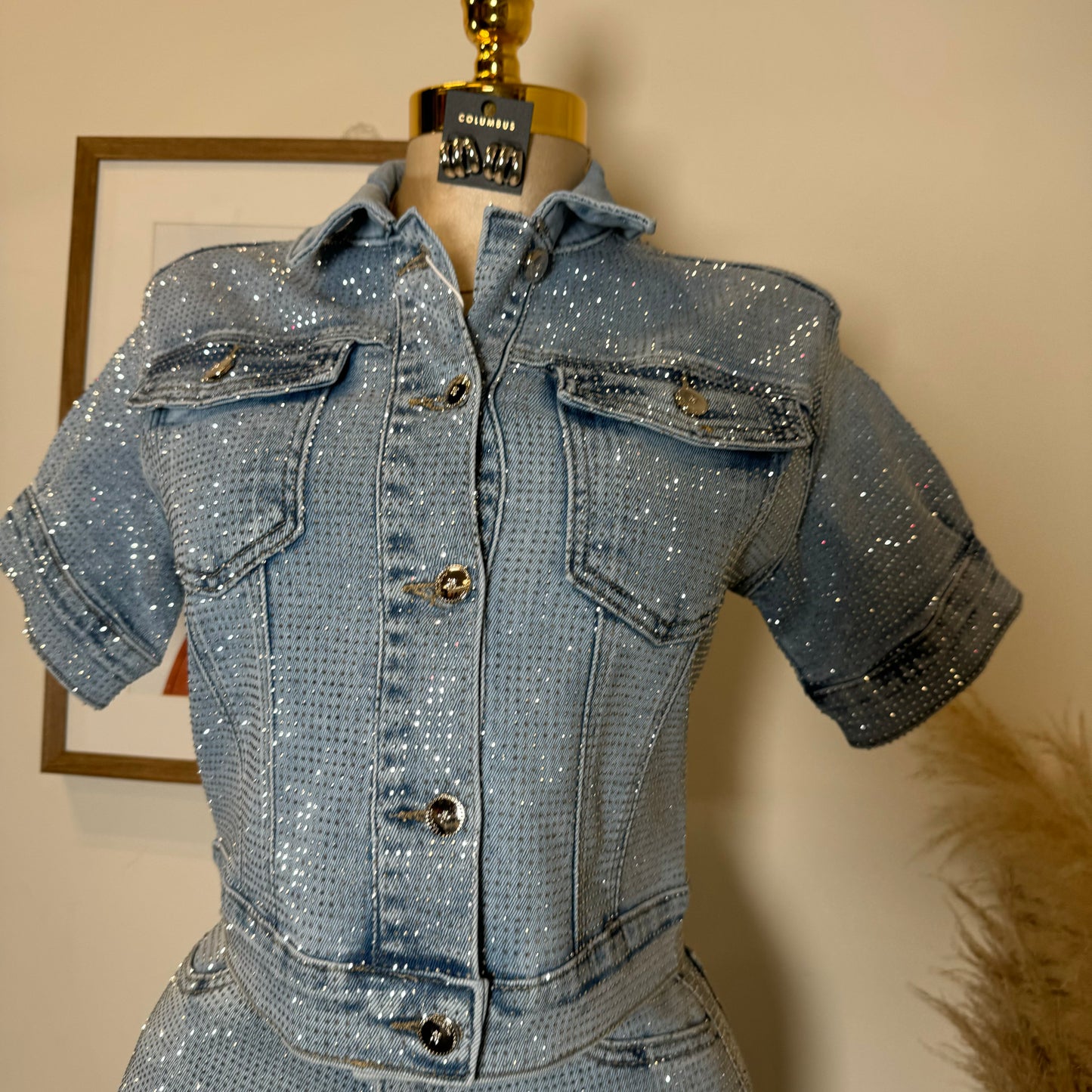 Tu Sin Mi Rhinestone Denim Shirt-Blue