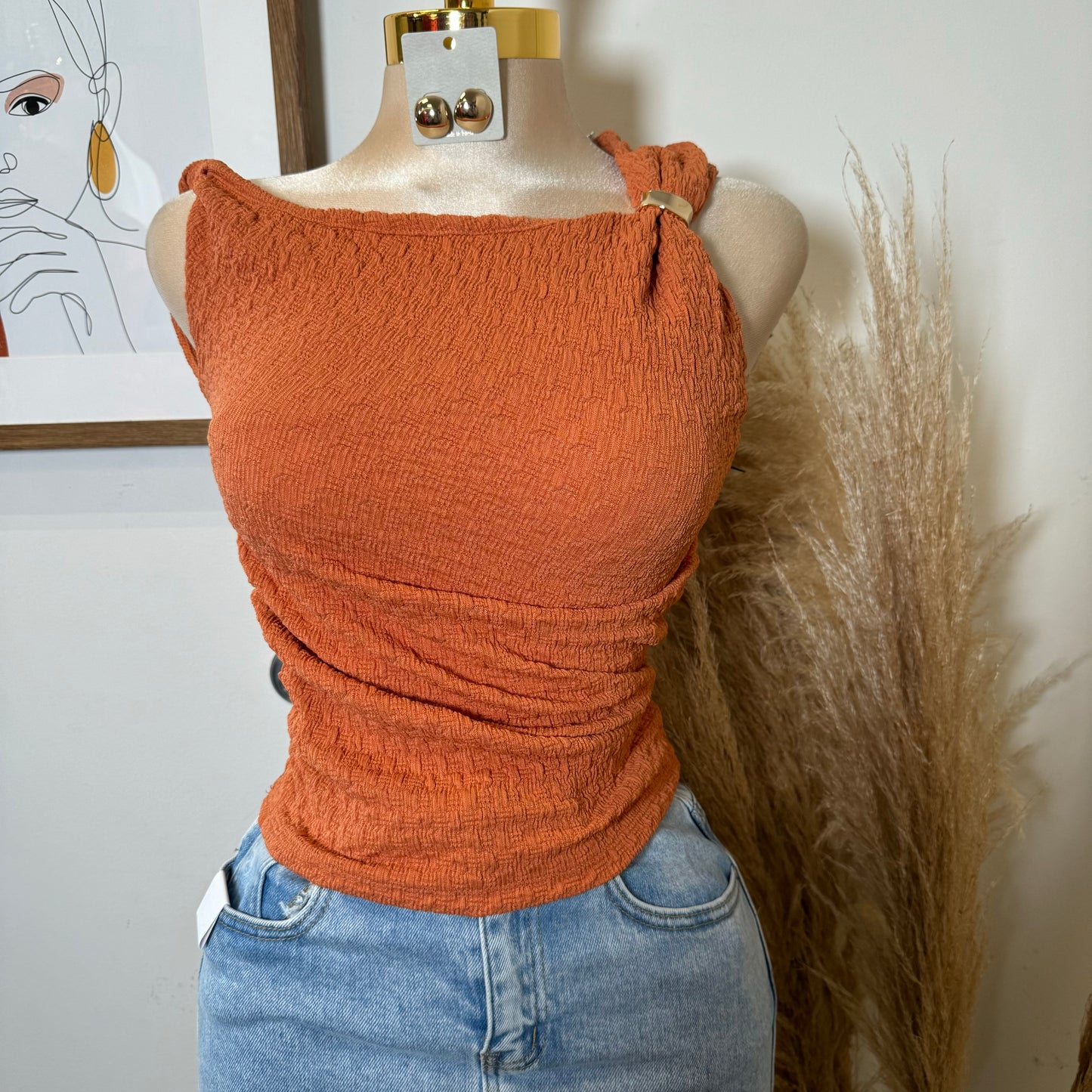 Metak Trim Textured Top-Orange
