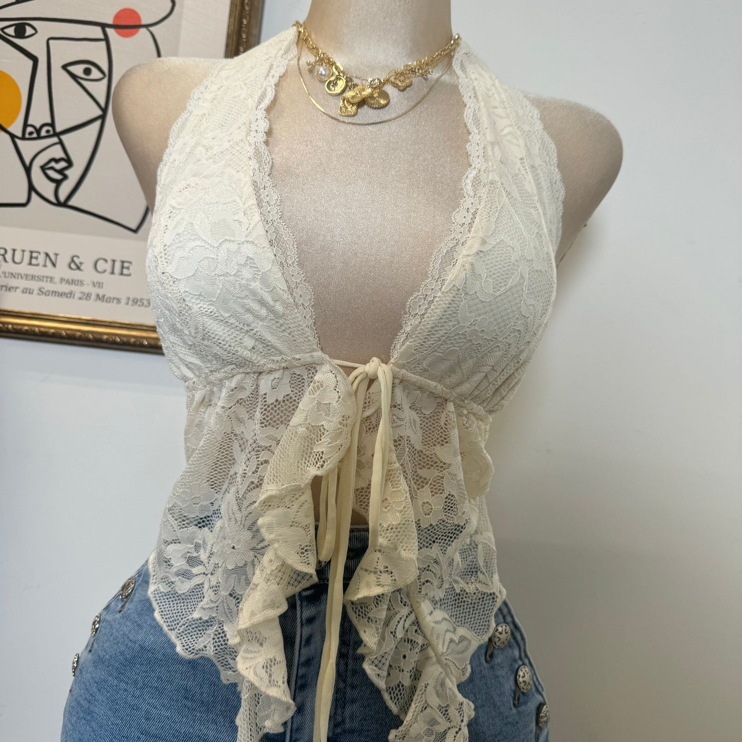 Lace Halter Top-White