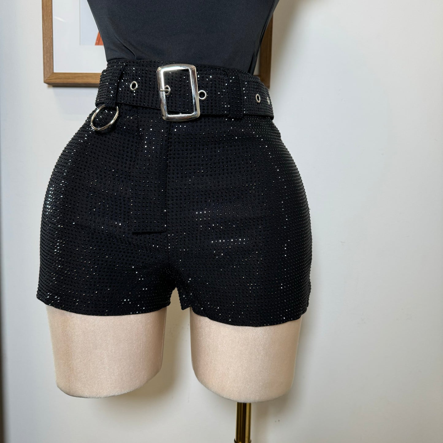 Rhinestone Black Shorts-Black