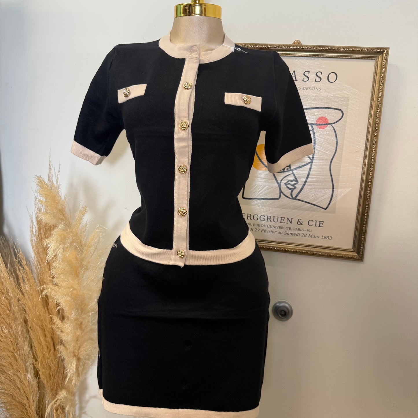 Knitted Skirt Set-Black