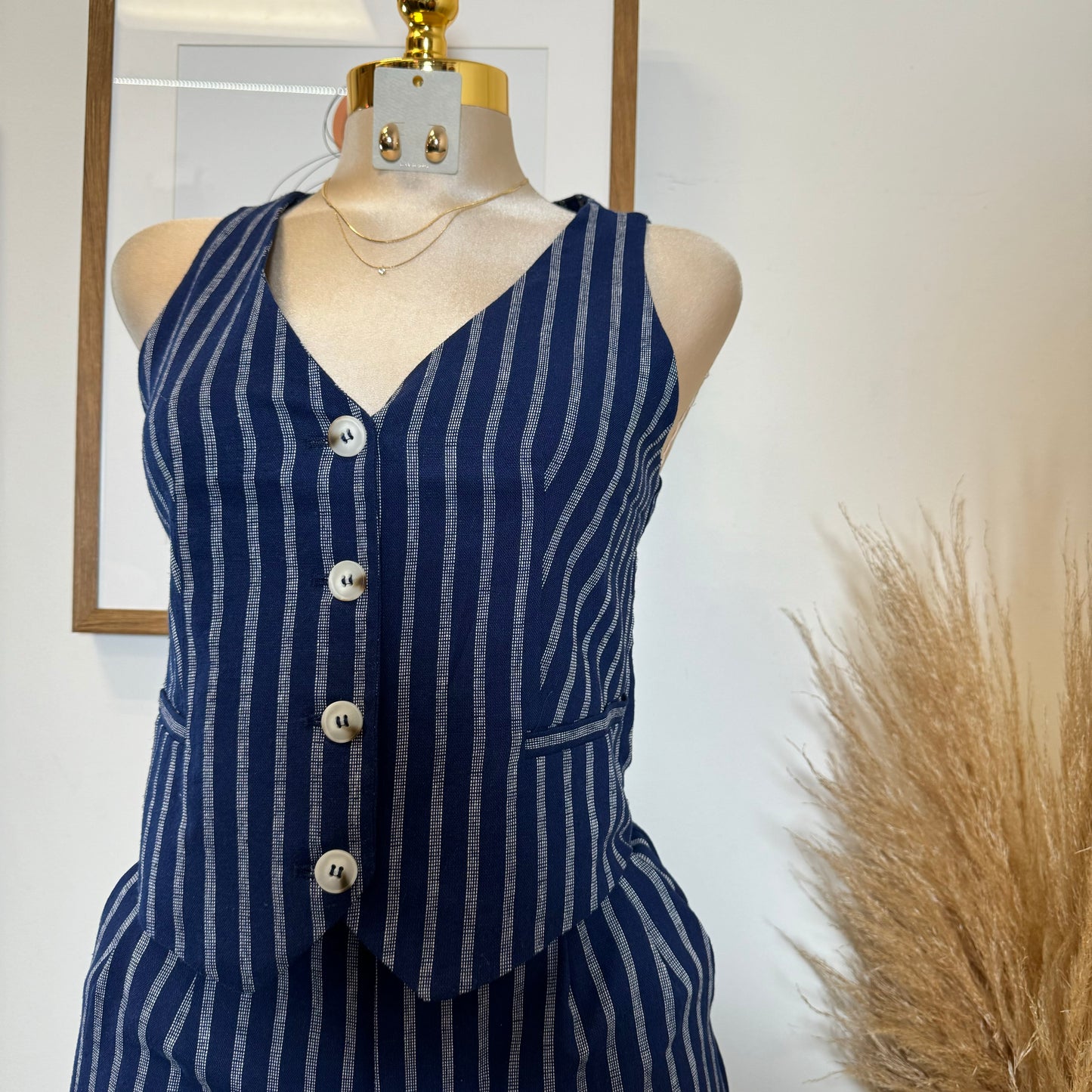 Beli Stripes Linen Pant Set-Navy